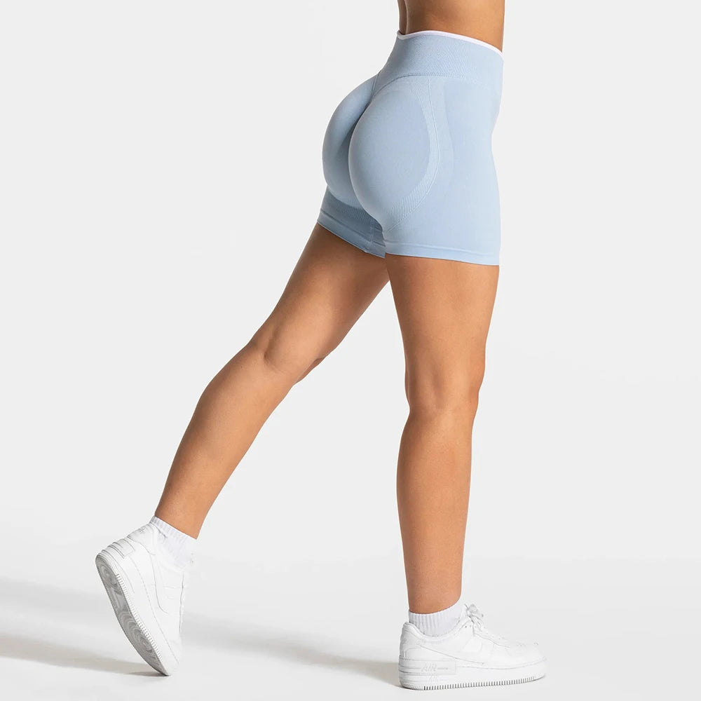 Women Seamless Yoga Shorts Scrunch Butt Gym Shorts Workout Short Leggings Running Fitness Tights White Waist Sports Shorts