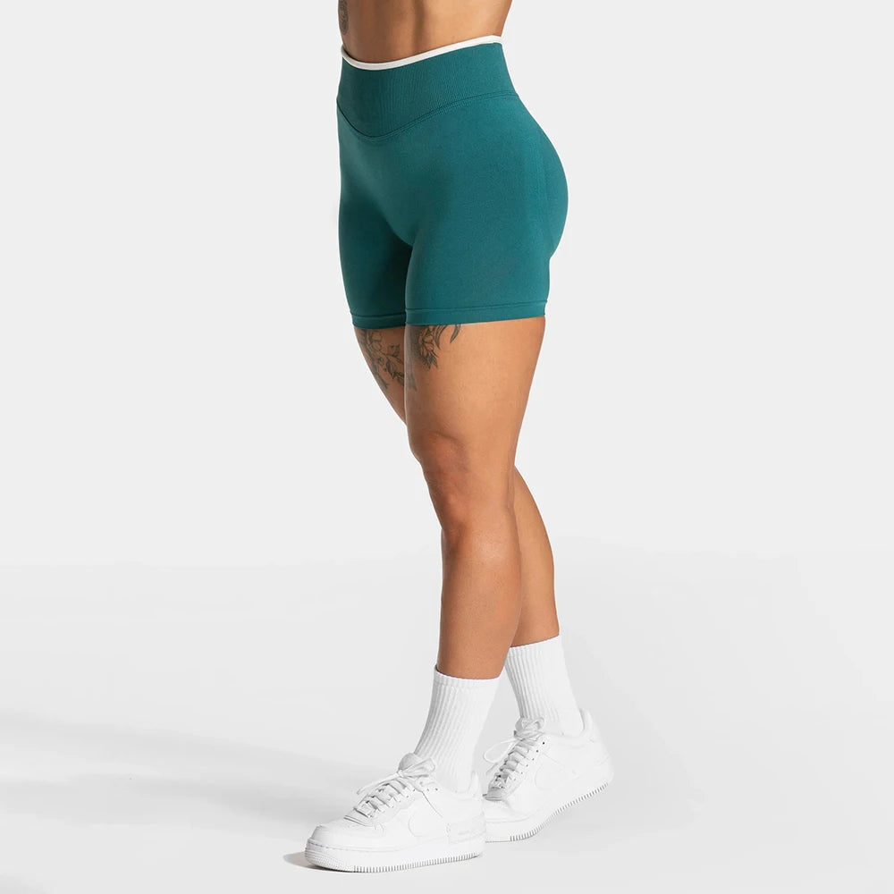 Women Seamless Yoga Shorts Scrunch Butt Gym Shorts Workout Short Leggings Running Fitness Tights White Waist Sports Shorts