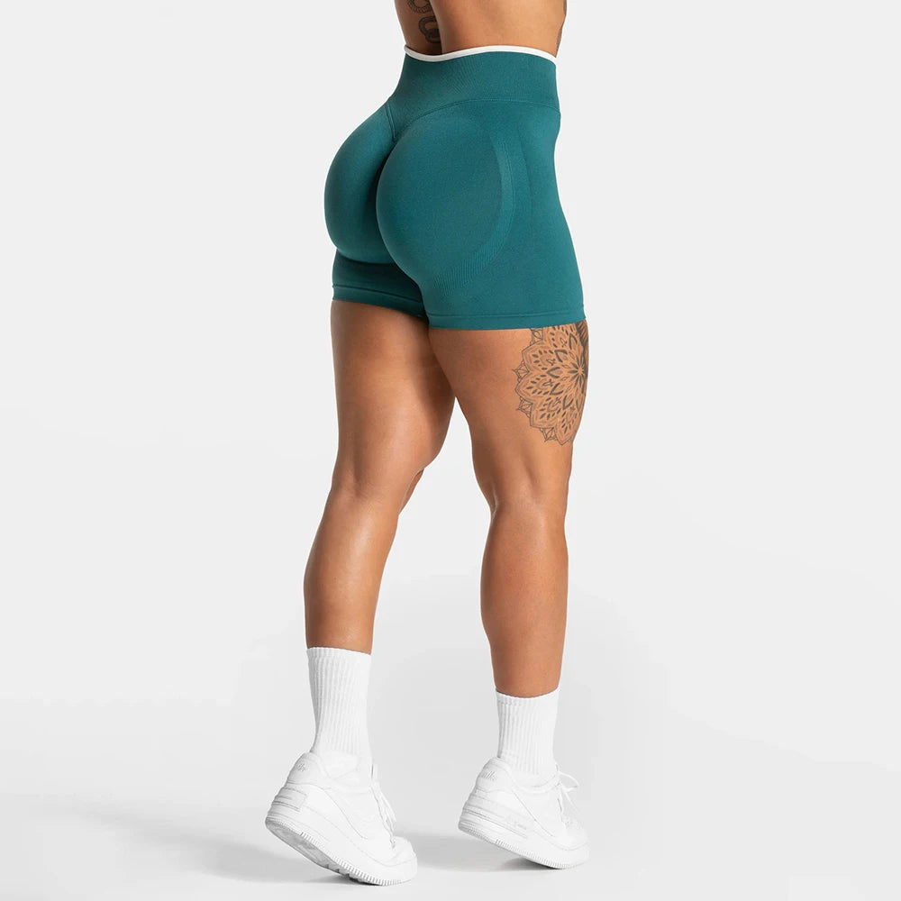 Women Seamless Yoga Shorts Scrunch Butt Gym Shorts Workout Short Leggings Running Fitness Tights White Waist Sports Shorts