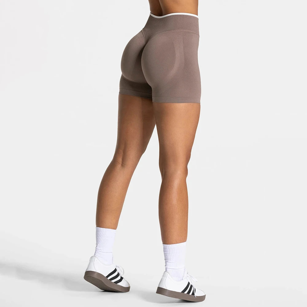 Women Seamless Yoga Shorts Scrunch Butt Gym Shorts Workout Short Leggings Running Fitness Tights White Waist Sports Shorts