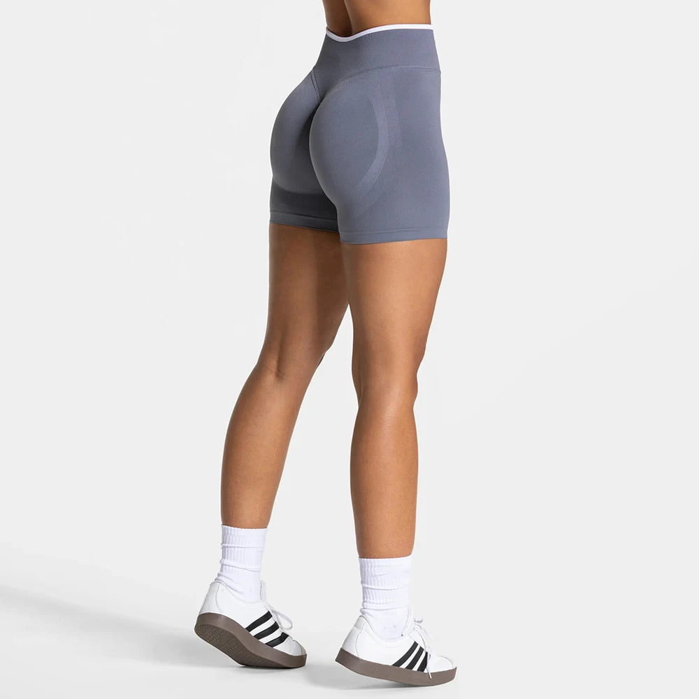 Women Seamless Yoga Shorts Scrunch Butt Gym Shorts Workout Short Leggings Running Fitness Tights White Waist Sports Shorts